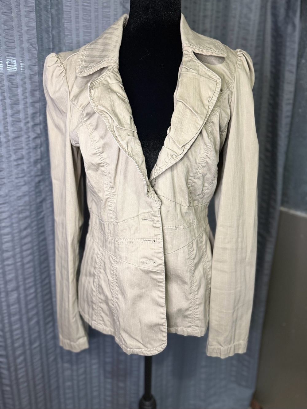 DKNY Cream Ruffle Collar Blazer
